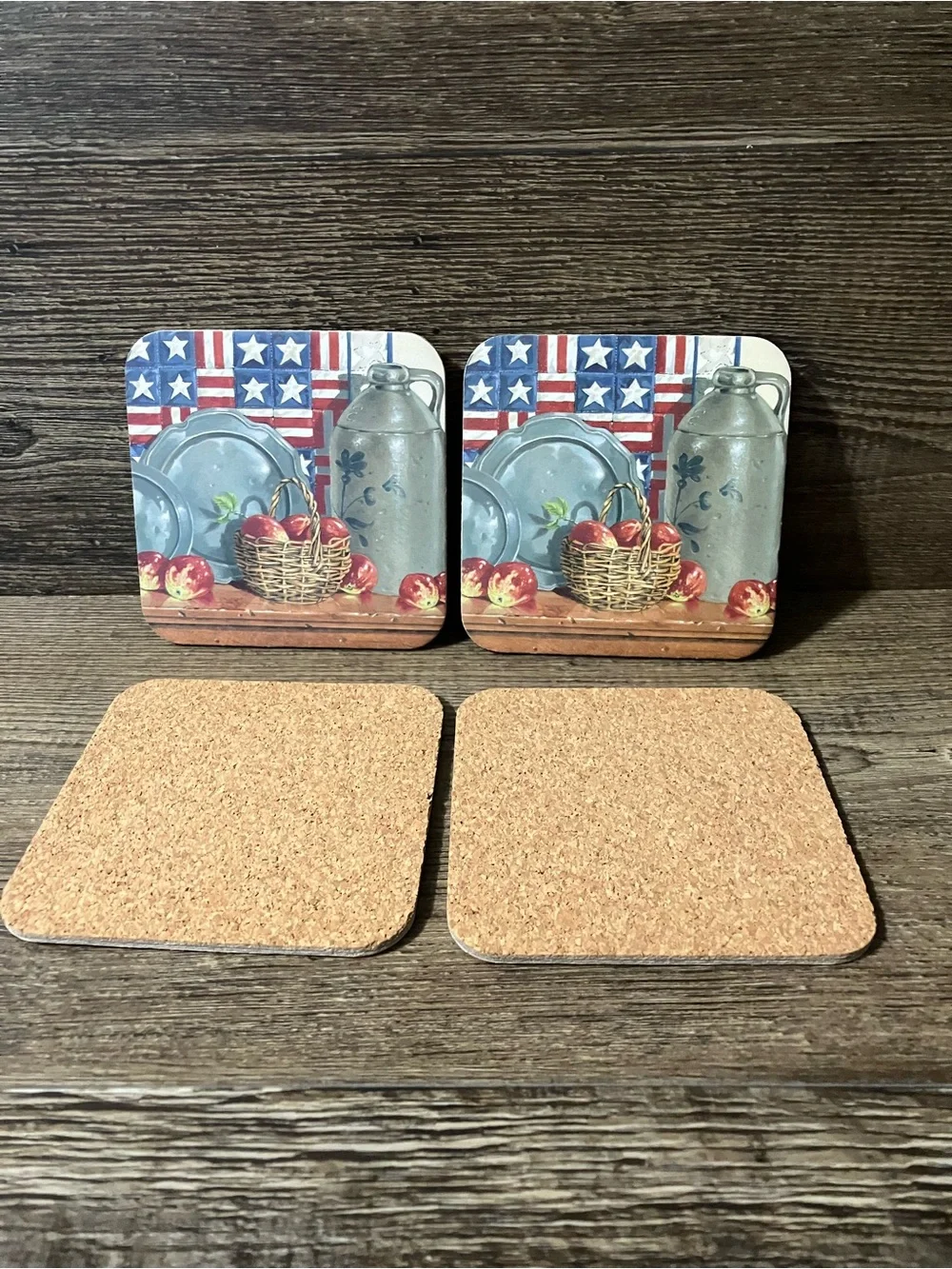 Longaberger Patriotic Farmhouse Apple Coaster Set -